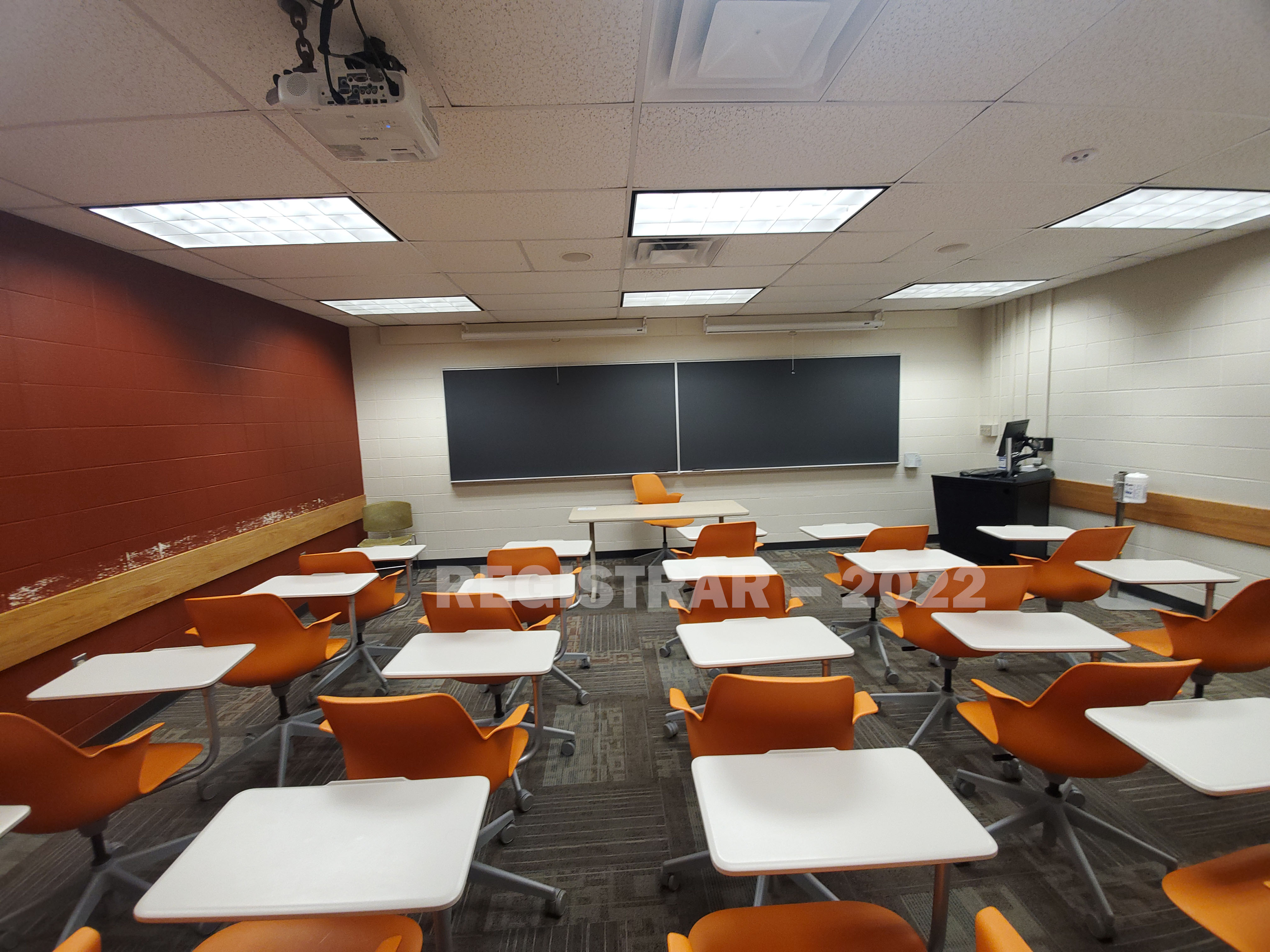 Dulles Hall room 27 ultra wide angle view from the back of the room