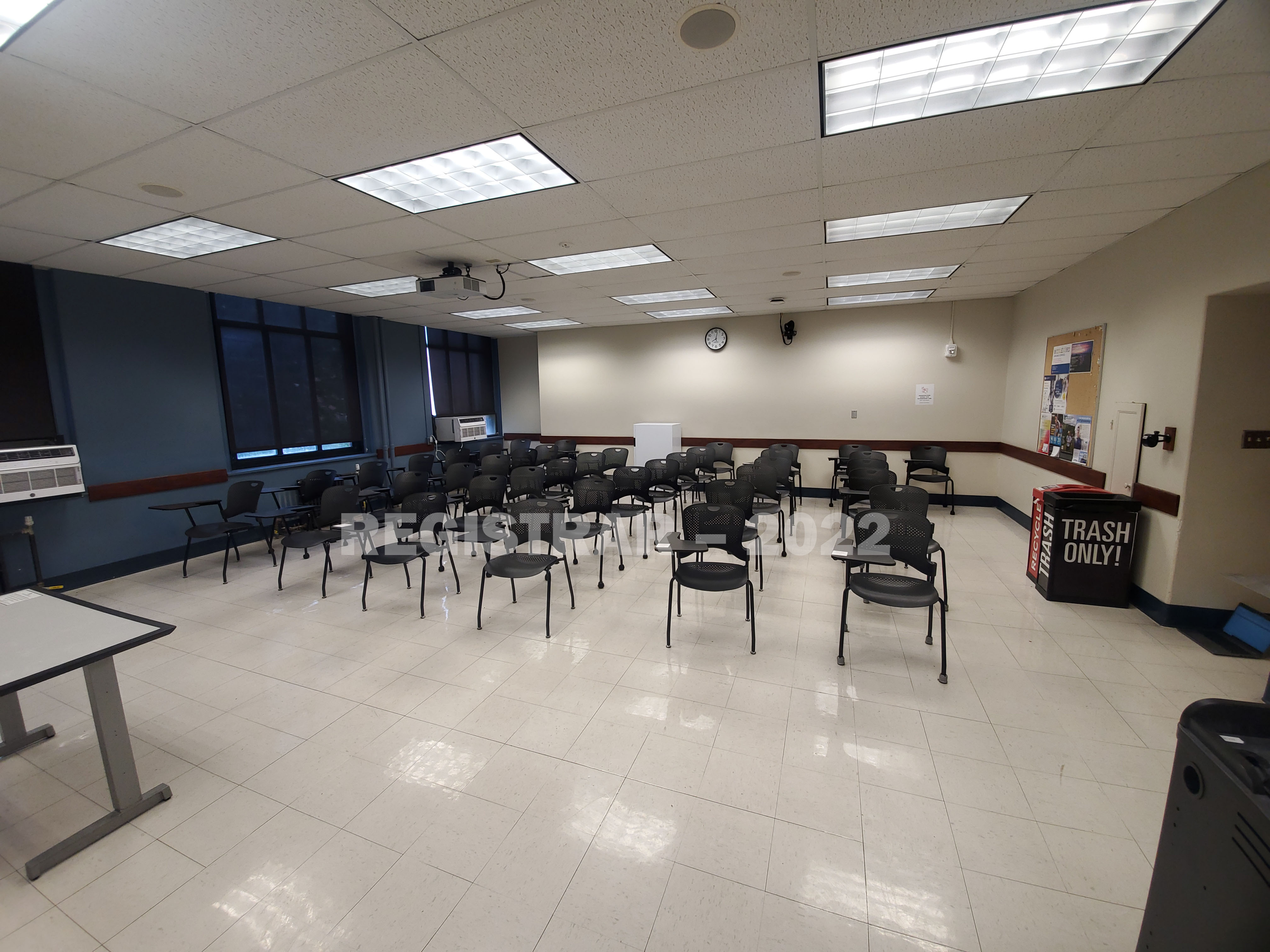 Cockins Hall room 232 ultra wide angle view from the front of the room