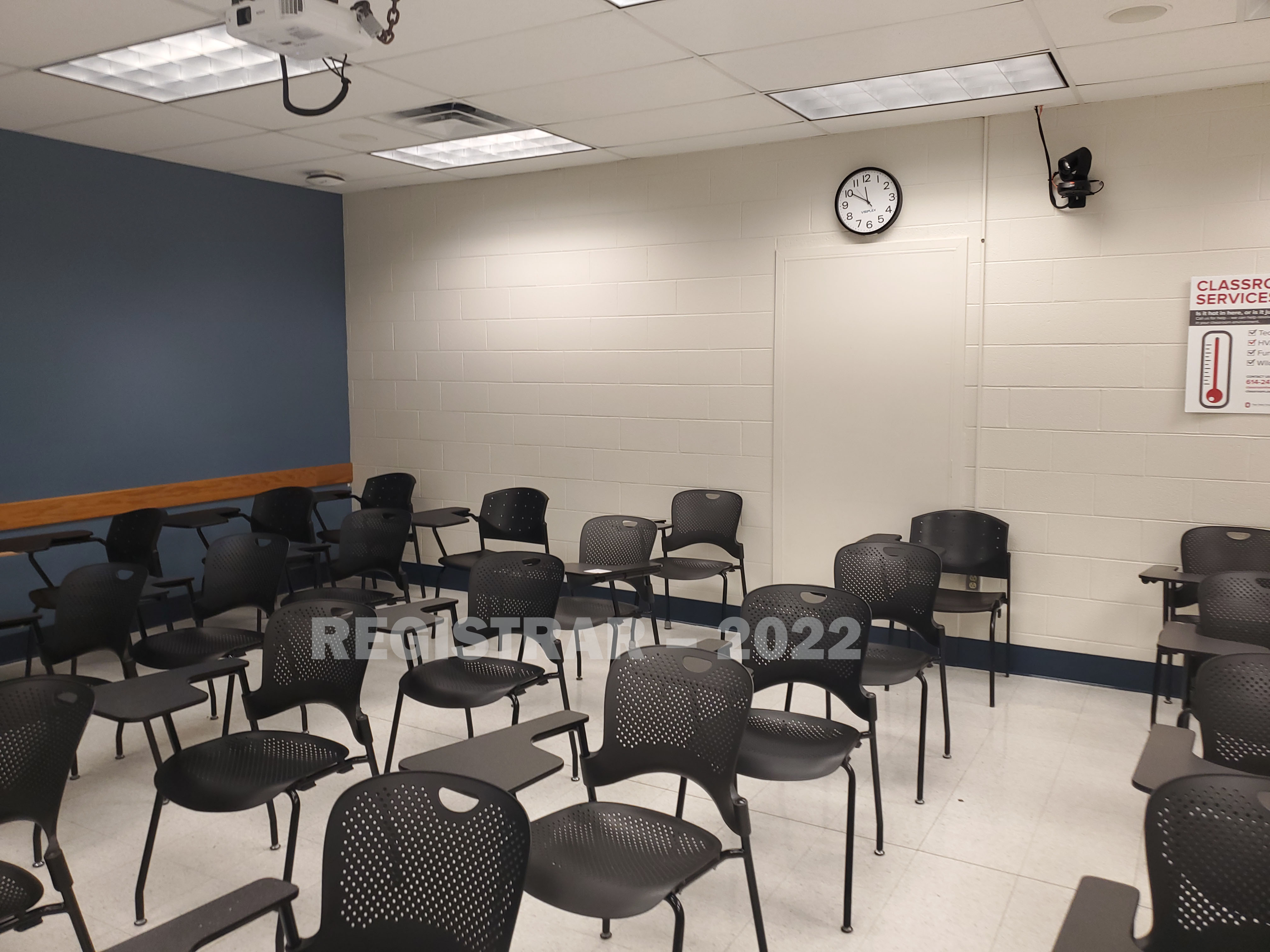 Journalism Building room 143 view from the front of the room