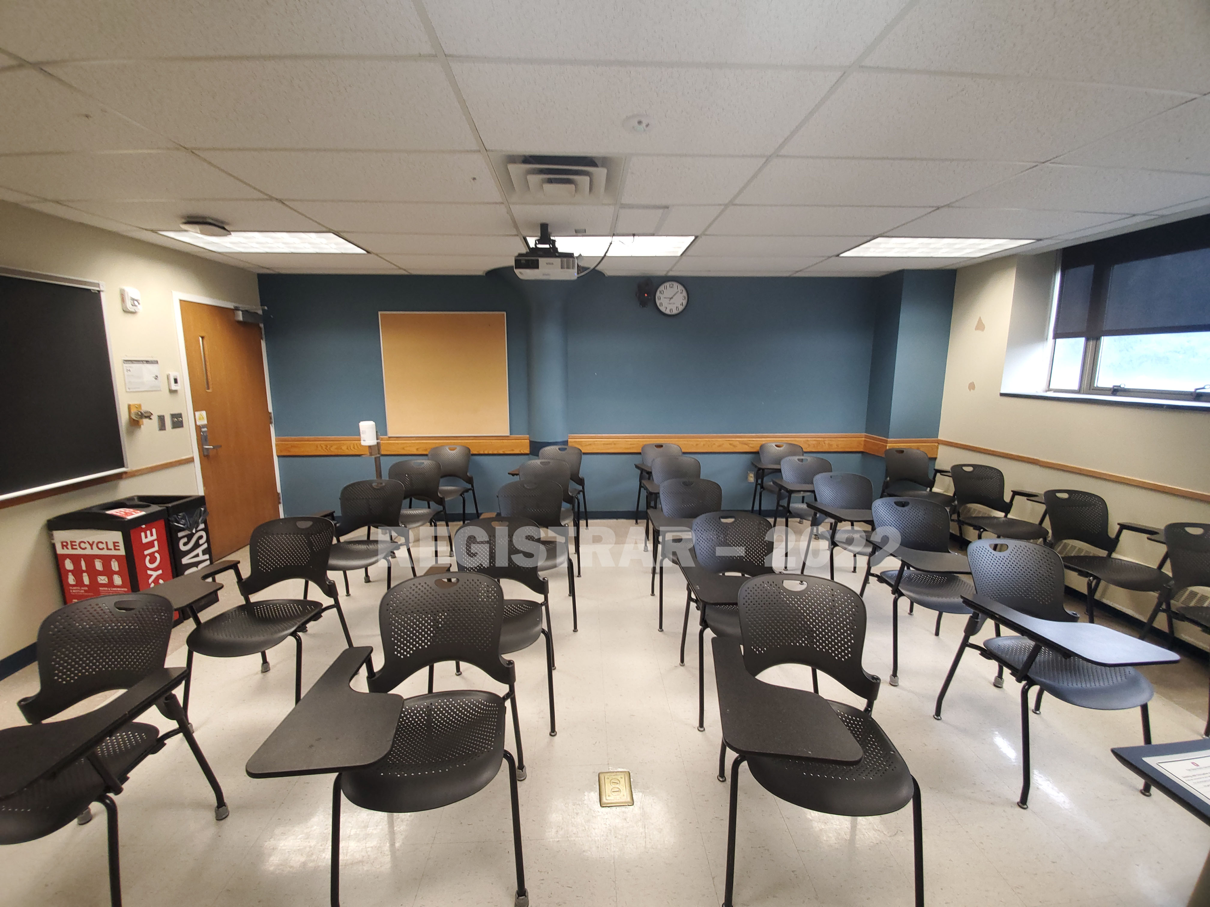 Enarson Classroom Building room 212 ultra wide angle view from the front of the room
